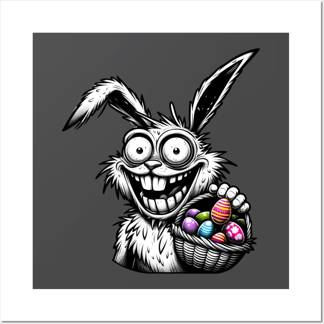 Crazy Easter Bunny Brings the Eggs Wall Art by Ingridpd